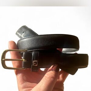 Black Genuine Leather Belt Solid Brass Buckle Size 38 Vintage